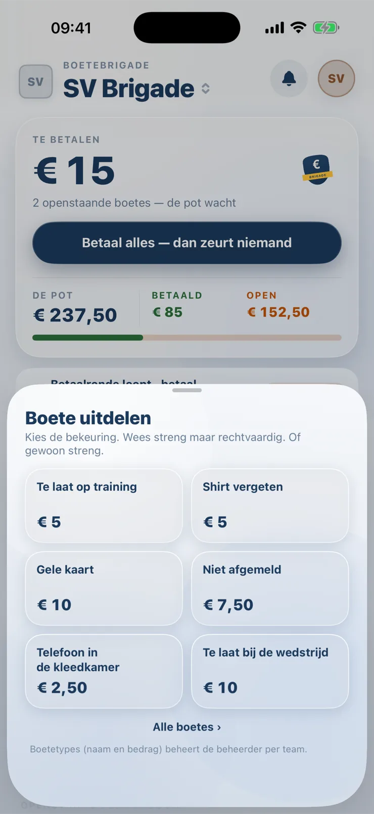 Boete uitdelen: kies een boetetype uit de catalogus